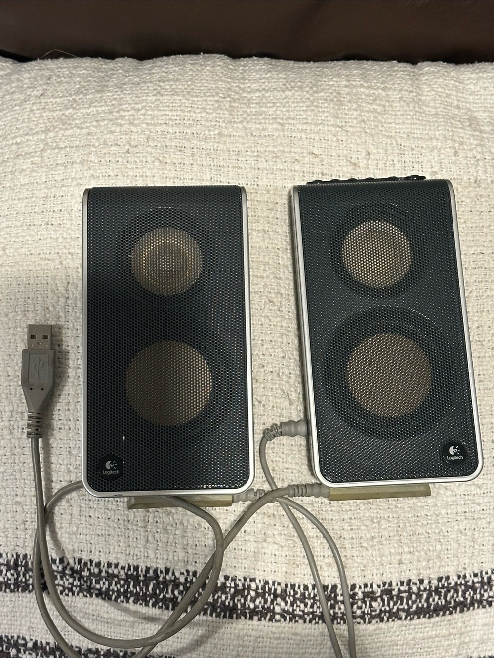 Logitech Silver and Black Portable USB Speakers